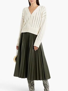 A.L.C. Drew Chunky Open Knit Cardigan Sweater Ivory Pointelle Button luxury